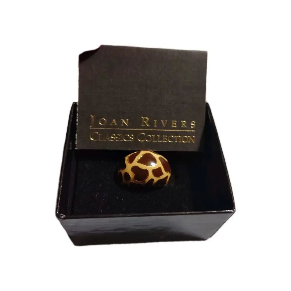 Joan Rivers Animal Print Enamel Ring Size 7 Signed New In Box Gold Tone - Picture 4 of 4